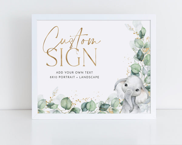 Baby Shower Sign, Elephant Baby Shower Sign, Eucalyptus Editable Sign 8x10 Custom Sign, Landscape Sign Portrait Sign, Printable Baby Signs