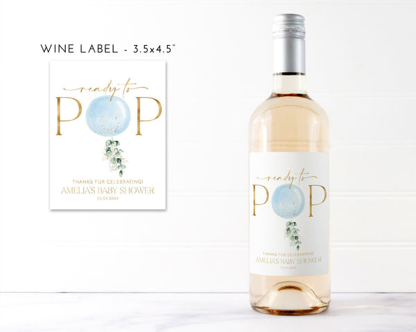 Baby Shower Mini Champagne Labels Boy, Printable Wine Labels, Champagne Labels, Ready to Pop Labels, Blue Baby Champagne Bottle Labels Boy