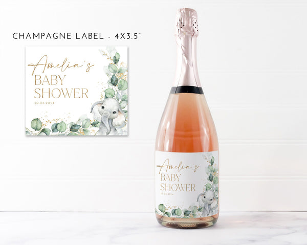 Baby Shower Mini Champagne Labels, Printable Wine Labels, Elephant Champagne Labels, Ready to Pop Labels, Green Baby Champagne Bottle Labels