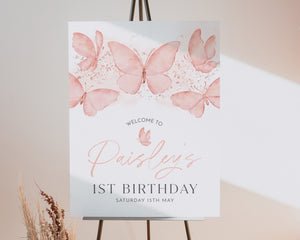 Butterfly 1st Birthday Welcome Sign, Peach Butterfly Birthday Welcome Sign, 1st Birthday Sign, Butterfly Party Decor, Birthday Welcome Sign