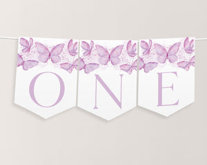 Butterfly High Chair Banner Printable, Butterfly 1st Birthday Banner For High Chair, Purple Butterfly 1st Birthday Decor, High Chair Banner