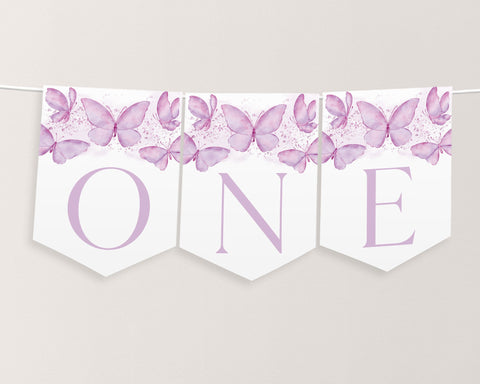 Butterfly High Chair Banner Printable, Butterfly 1st Birthday Banner For High Chair, Purple Butterfly 1st Birthday Decor, High Chair Banner