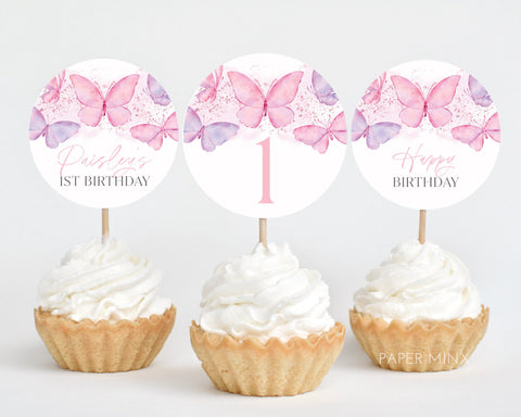 Butterfly Cupcake Toppers, Printable Cupcake Toppers, Butterfly Birthday Cupcake Toppers, Butterfly Birthday Editable Cupcake Toppers Pink
