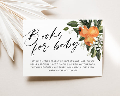 Little Cutie Books For Baby Card Printable, Book Request Card, Oranges Baby Shower Book For Baby, Citrus Baby Shower Books For Baby Card
