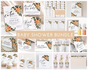 Little Cutie Baby Shower Invitation Bundle, Printable Oranges Baby Shower Invitation and Editable Games, Baby Shower Decorations, Citrus