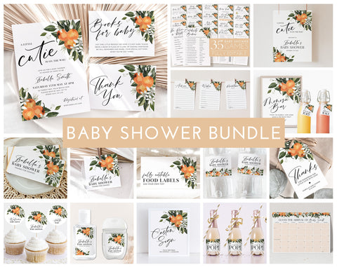 Little Cutie Baby Shower Invitation Bundle, Printable Oranges Baby Shower Invitation and Editable Games, Baby Shower Decorations, Citrus