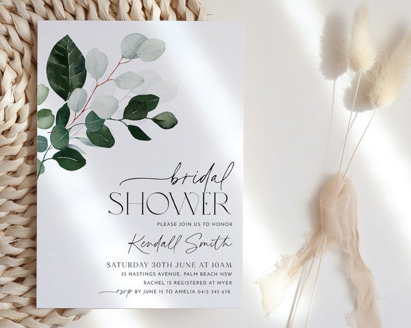 Bridal Shower Invitation Template, Greenery Bridal Shower Invite, Eucalyptus Bridal Shower, Editable Bridal Shower Template, Kitchen Tea