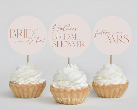 Neutral Cupcake Toppers, Bridal Shower Cupcake Toppers, Printable Minimalist Cupcake Topper, Editable Cupcake, Beige Bridal Shower Decor