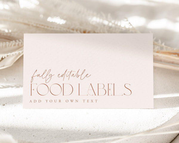 Neutral Bridal Shower Food Labels, MInimalist Food Label Card, Food Tent Cards, Food Tags, Food Labels, Folded Food Cards, Tented Beige Food