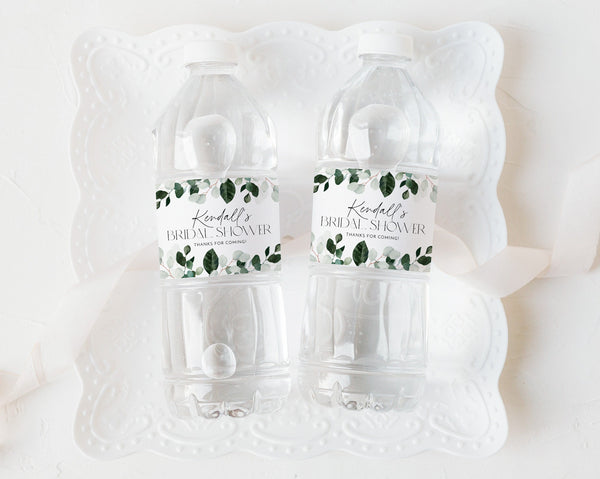 Greenery Water Bottle Label, Bridal Shower Water Label, Printable Water Bottle Label, Greenery Bridal Shower Water Label Stickers Eucalyptus