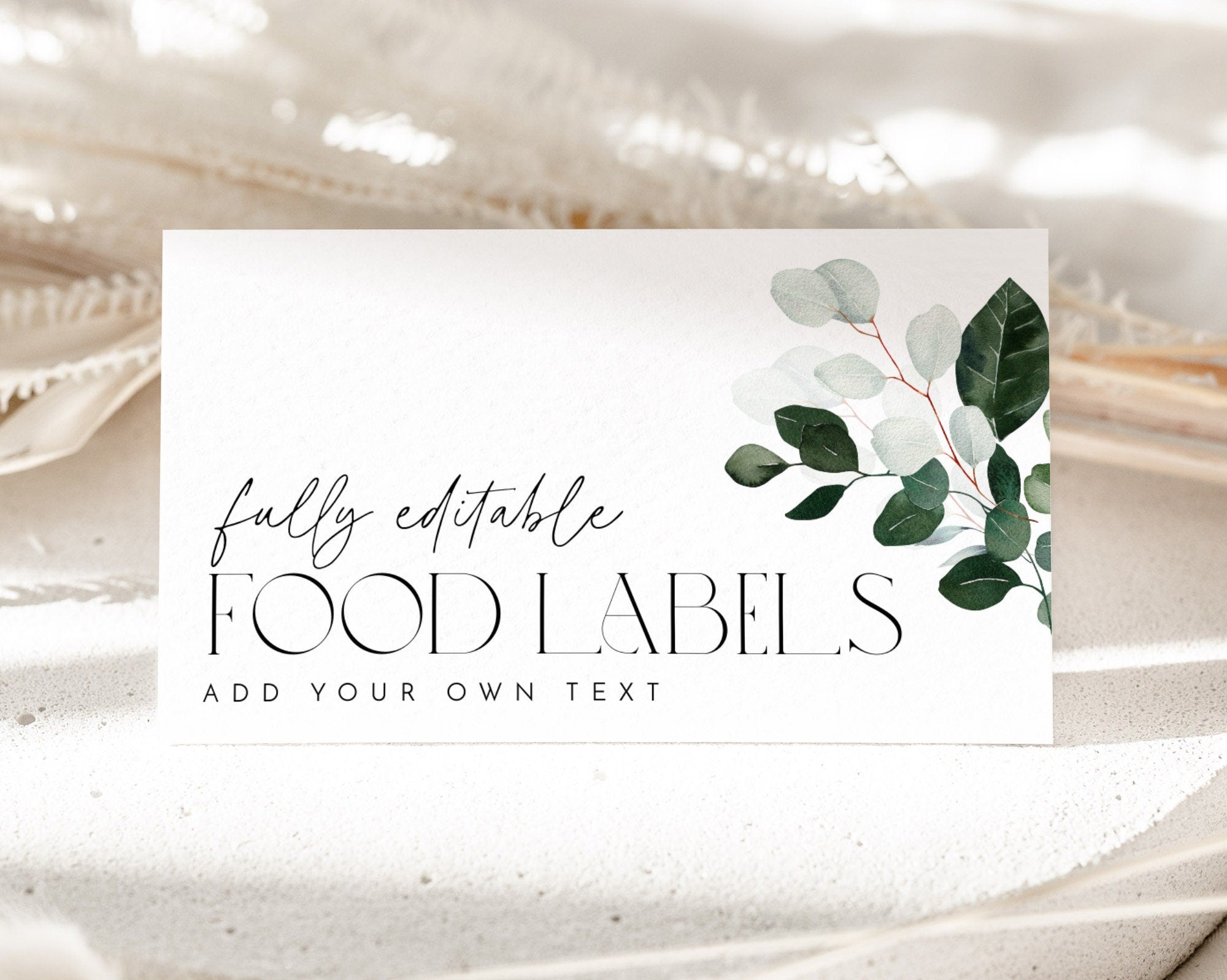 Bridal Shower Food Labels, Greenery Food Label Card, Food Tent Cards, Food Tags, Food Labels, Folded Food Cards, Tented, Greenery Food Label