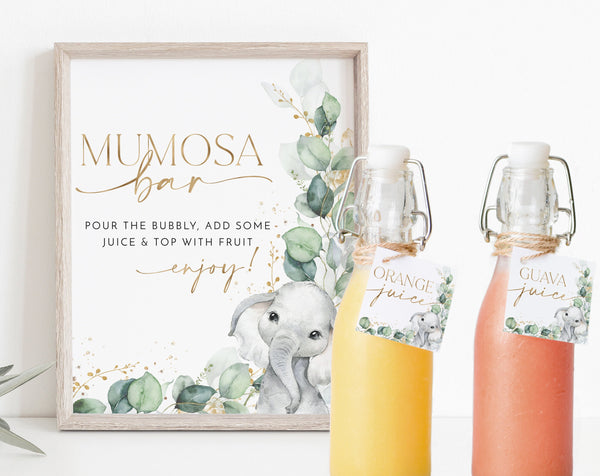 Mumosa Bar Sign, Momosa Bar Sign, Mimosa Bar Sign, Juice Labels, Mimosa Juice Tags, Baby Shower Sign, Elephant Baby Shower Mom-osa Sign