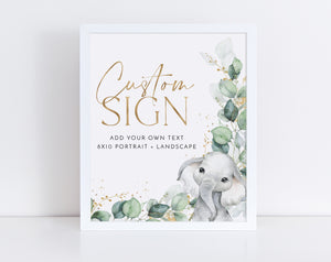 Baby Shower Sign, Elephant Baby Shower Sign, Eucalyptus Editable Sign 8x10 Custom Sign, Landscape Sign Portrait Sign, Printable Baby Signs