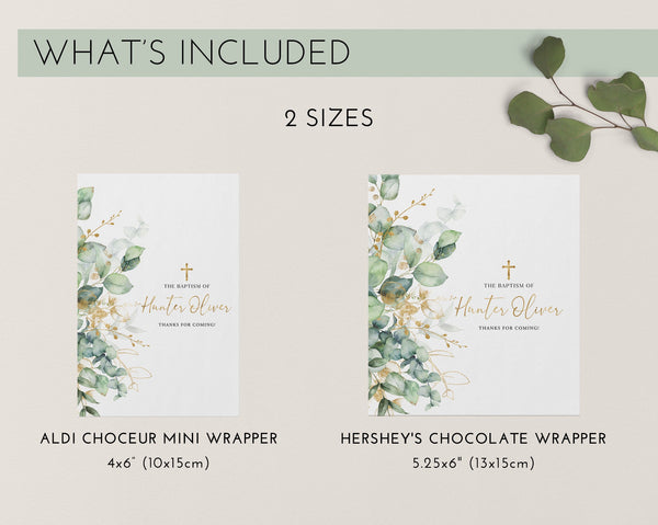 Greenery Chocolate Bar Wrapper Template, Printable Candy Bar Wrapper, Baptism Candy Bar Wrapper, Christening Favors, Greenery Gold Chocolate