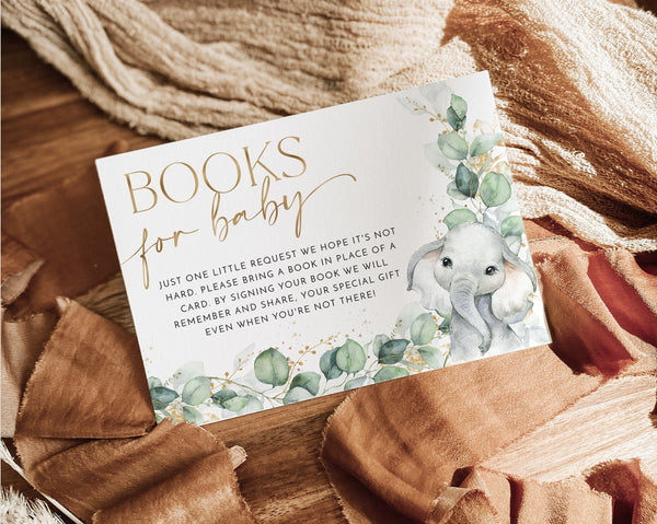 Books For Baby Card Printable, Book Request Card, Elephant Baby Shower Book For Baby, Greenery Invitation, Greenery Baby Shower Printables