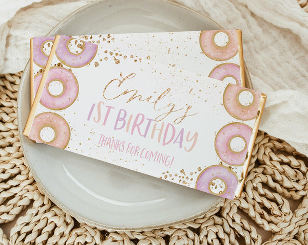Donut Chocolate Bar Wrapper Template, Printable Candy Bar Wrapper, 1st Birthday Candy Bar Wrapper, Birthday Favors Donut Party Birthday Pink