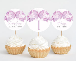 Butterfly Cupcake Toppers, Printable Cupcake Topper, Butterfly Birthday Cupcake Topper, Butterfly Birthday Editable Cupcake Topper Purple