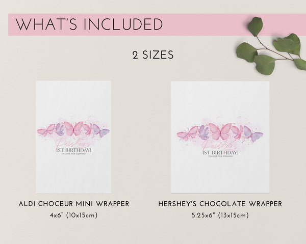 Butterfly Chocolate Bar Wrapper, Printable Candy Bar Wrapper Template, 1st Birthday Chocolate Bar Wrapper, Birthday Favors, Chocolate Labels