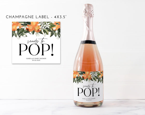Little Cutie Baby Shower Champagne Labels, Printable Wine Labels, Mini Champagne Labels, Ready to Pop Labels, Oranges Champagne Label Citrus
