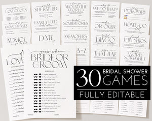 Minimal Bridal Shower Games, Minimalist Bridal Shower Editable Games, Printable Games, Black Games Pack, Modern Bridal Shower Games, Black