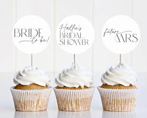 Minimal Cupcake Toppers, Bridal Shower Cupcake Toppers, Printable Minimalist Cupcake Topper, Editable Cupcake, Black Bridal Shower Decor
