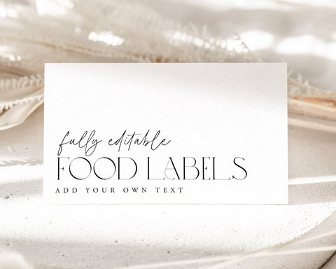 Minimal Bridal Shower Food Labels, MInimalist Food Label Card, Food Tent Cards, Food Tags, Food Labels, Folded Food Cards, Tented Food Cards