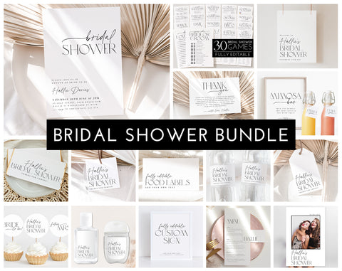 Minimal Bridal Shower Invitation Bundle, Modern Bridal Shower Games Pack, Editable Games, Printable Monochrome Bridal Shower Bundle Black