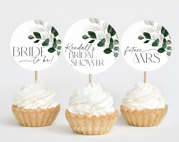 Greenery Cupcake Toppers, Bridal Shower Cupcake Toppers, Printable Green Cupcake Topper, Editable Cupcake, Greenery Bridal Decor Eucalyptus