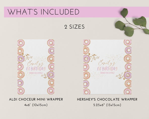 Donut Chocolate Bar Wrapper Template, Printable Candy Bar Wrapper, 1st Birthday Candy Bar Wrapper, Birthday Favors Donut Party Birthday Pink