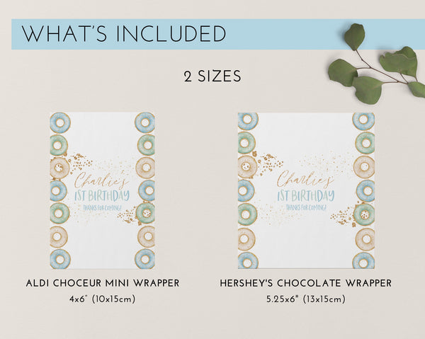 Donut Chocolate Bar Wrapper Template, Printable Candy Bar Wrapper, 1st Birthday Candy Bar Wrapper, Birthday Favors Donut Party Birthday Blue
