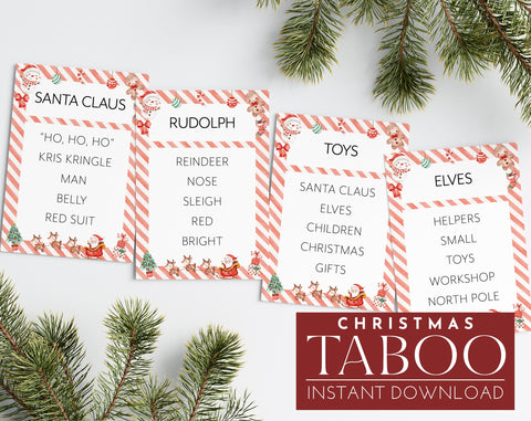 Christmas Taboo Game, Printable Holiday Game, Family Christmas Games, Don't Say, Red Jingle Mingle Theme Taboo Game, Fun Holiday Games
