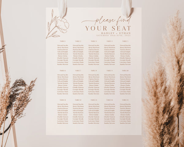 Wedding Seating Chart Template, Minimalist Wedding Seating Plan, Editable Seating Chart, Neutral Wedding Reception Seating Printable, Hadley