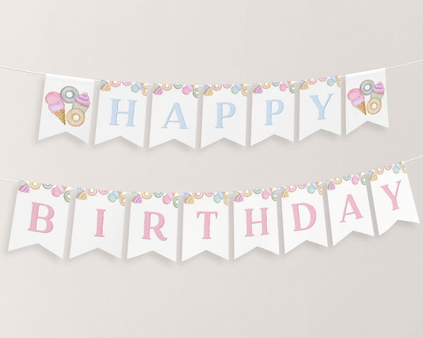 Sweet One Birthday Banner Printable, Happy 1st Birthday Banner, First Birthday Decor, Pastel Party Banner, Girl 1st Birthday Banner Editable
