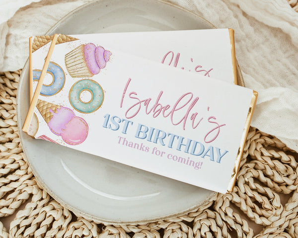Sweet One Chocolate Bar Wrapper Template, Printable Candy Bar Wrapper, 1st Birthday Candy Bar Wrapper, Birthday Favors, Pastel 1st Birthday