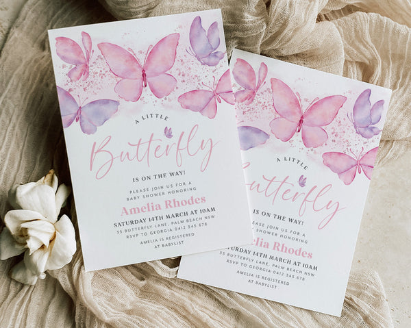 Butterfly Baby Shower Invitation, Pink Butterfly Invitation Template, Butterfly Baby Shower Invitation Girl, Baby Shower Invite Template