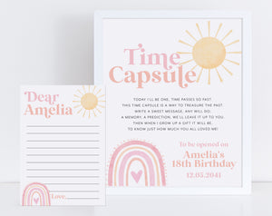 Rainbow Time Capsule, 1st Birthday Time Capsule Sign, Time Capsule Template, Onederful Rainbow Party, Rainbow Sun 1st Birthday Decorations