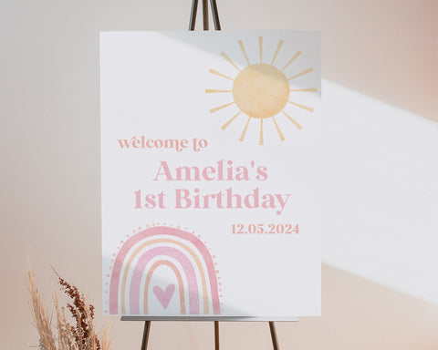Rainbow Welcome Sign, Onederful 1st Birthday Welcome Sign, Rainbow Party Decoration, 1st Birthday Sign, Rainbow Sun Welcome Sign Birthday