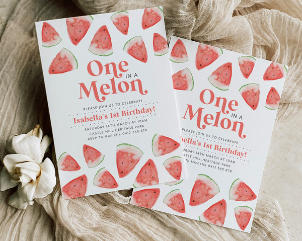 One In a Melon Invitation Template, Watermelon 1st Birthday Invite, Watermelon Girls First Birthday Invitation Red, Melon 1st Birthday Girl