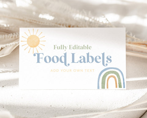 Mr Onederful Rainbow Food Labels, 1st Birthday Food Label Card, Food Tent Card, Birthday Food Tags, Folded Food Cards, Tented Food Labels