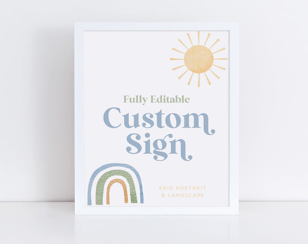Mr Onederful Rainbow Editable Sign, Custom 8x10 Sign, Printable Rainbow Birthday Sign 8x10, Custom Text Landscape Sign Portrait Sign Sun