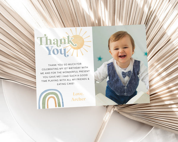 Mr Onederful Rainbow Thank You Card Template, Printable Thank You Card, Onederful Thank You Card Editable Template, Rainbow Thank You Card