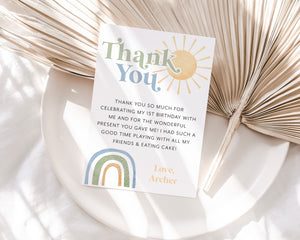 Mr Onederful Rainbow Thank You Card Template, Printable Thank You Card, Onederful Thank You Card Editable Template, Rainbow Thank You Card