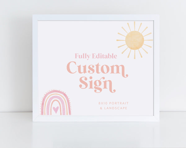 Rainbow Editable Sign, Custom 8x10 Sign, Printable Rainbow Birthday Sign 8x10, Custom Text Landscape Sign Portrait Sign, Rainbow Party Decor