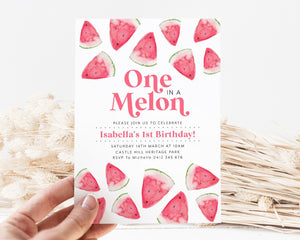 One In a Melon Invitation Template, Watermelon 1st Birthday Invite, Watermelon Girls First Birthday Invitation Pink, Melon 1st Birthday Girl