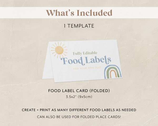 Mr Onederful Rainbow Food Labels, 1st Birthday Food Label Card, Food Tent Card, Birthday Food Tags, Folded Food Cards, Tented Food Labels