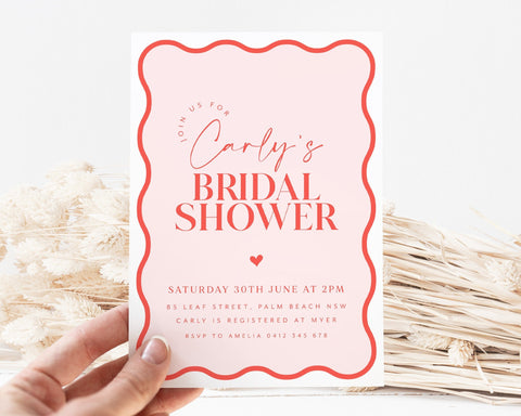 Wavy Bridal Shower Invitation, Curve Modern Bridal Shower Invite, Pink Bridal Shower, Editable Bridal Shower Template Wave Shape Modern