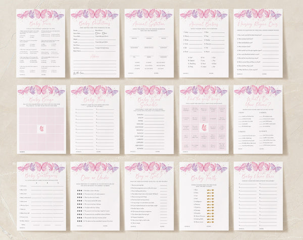 Butterfly Baby Shower Games, Butterfly Games, Baby Shower Games Printable, Pink Purple Butterflies, Girl Baby Shower Games Bundle Templates