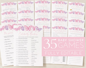 Butterfly Baby Shower Games, Butterfly Games, Baby Shower Games Printable, Pink Purple Butterflies, Girl Baby Shower Games Bundle Templates