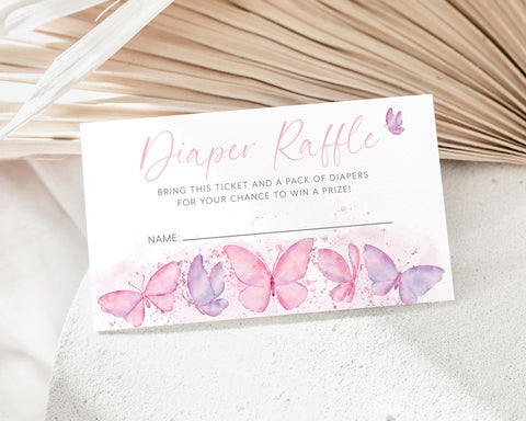 Butterfly Diaper Raffle Card, Butterfly Baby Shower Diaper Raffle Card, Editable Diaper Raffle Template, Printable Diaper Raffle, Nappy