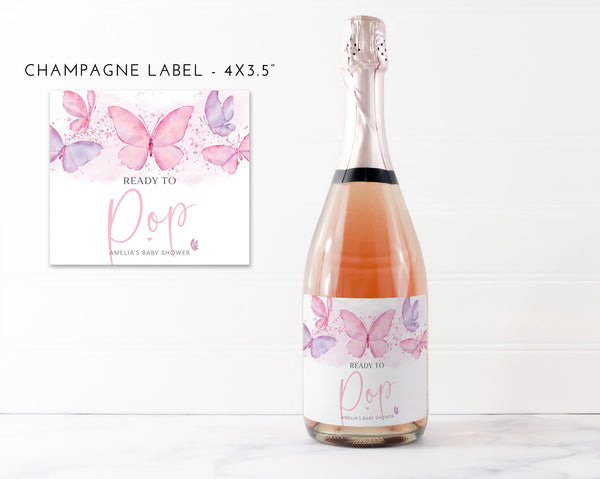 Butterfly Baby Shower Champagne Labels, Printable Wine Labels, Mini Champagne Labels, Ready to Pop Labels, Butterfly Champagne Labels Pink